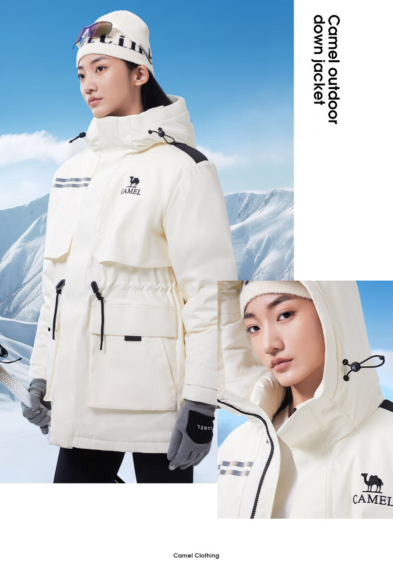 CAMEL Outdoor Down Jacket Unisex 035 Water-Repellent Thickened Warm Parka Coat 38
