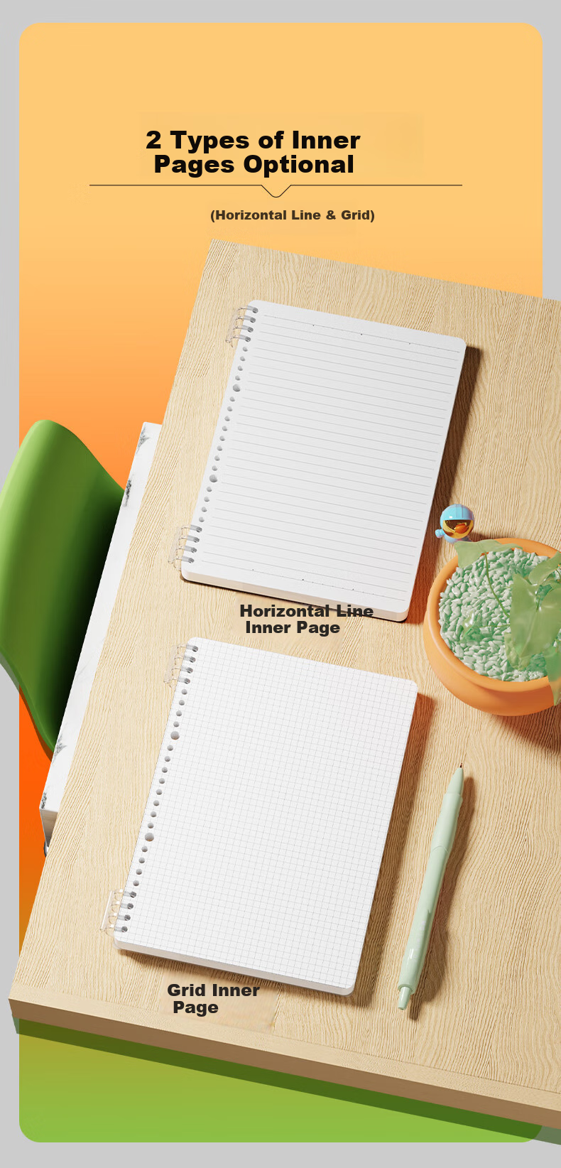 M&G Stationery A7 60-Sheet Spiral Pocket Notebook Portable PP Vertical Flip Loose-Leaf Grid Notebook XA7501G3 4