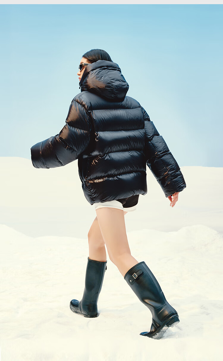 JD Original [Black Gold Series] Imported White Goose down Short down Jacket for Women, Winter Coat, Obsidian Black, XL 15