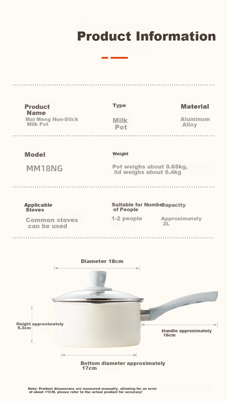 COOKER KING Non-Stick Milk Pot for Noodles, Baby Food, Versatile Soup And Milk Pot, 18cm, Compatible with Induction Cookers, Maimeng MM18NG 7