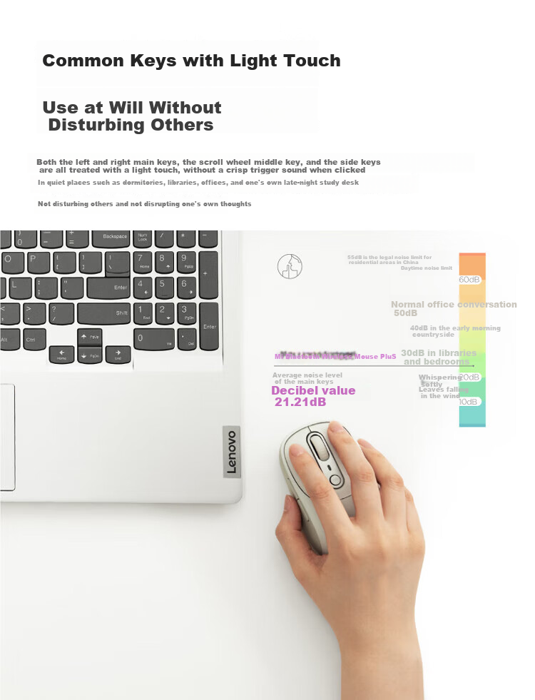 Lenovo Xiaoxin Wireless Bluetooth Rechargeable Mouse Plus, Twilight Gray, Ergonomic Design for Business Office, Quiet And Portable, Compatible with Laptops And Tablets, XM300 Single Bluetooth 6