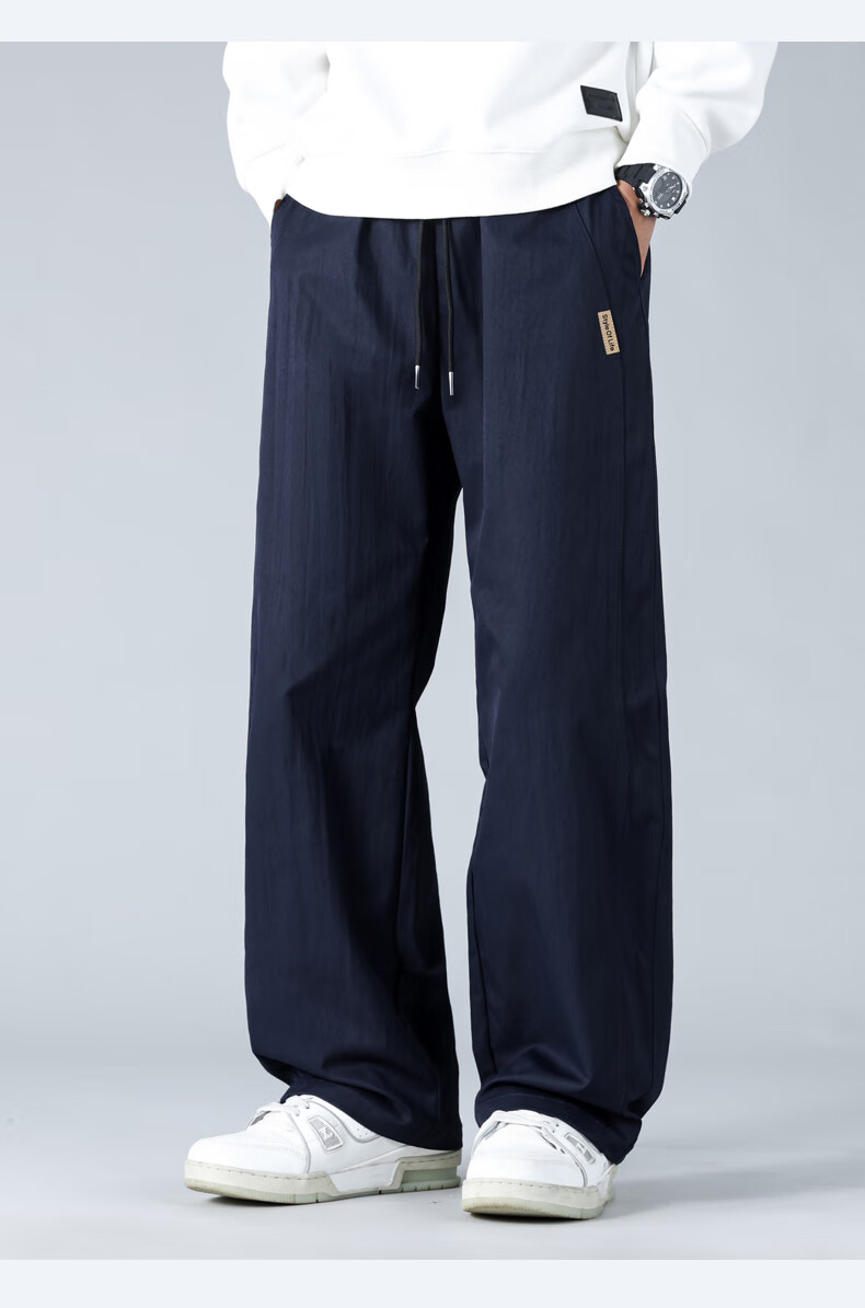 MMOPTOP Striped Lightweight Straight-Leg Pants for Men, Spring And Summer Trendy Loose-Fit Athletic Wide-Leg Casual Trousers K23117 Apricot Color M 7