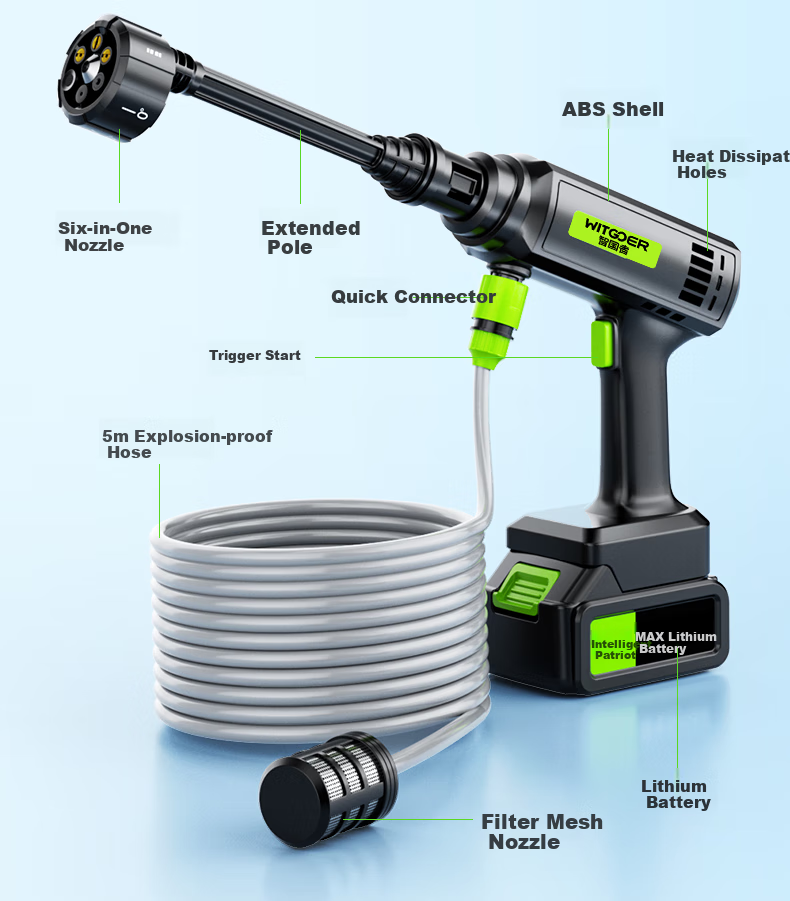 WITGOER Car Wash Machine Water Spray Gun, High-Pressure Household Pump, High-Power Lithium Battery Electric Wireless Powerful Cleaning, Portable Pressure Booster 32