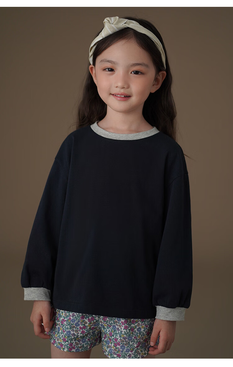 Hacikis Kids Spring and Autumn Long Sleeve T-Shirt Simple Top Boys Girls Skin-Friendly Base Shirt Navy Blue 150 14