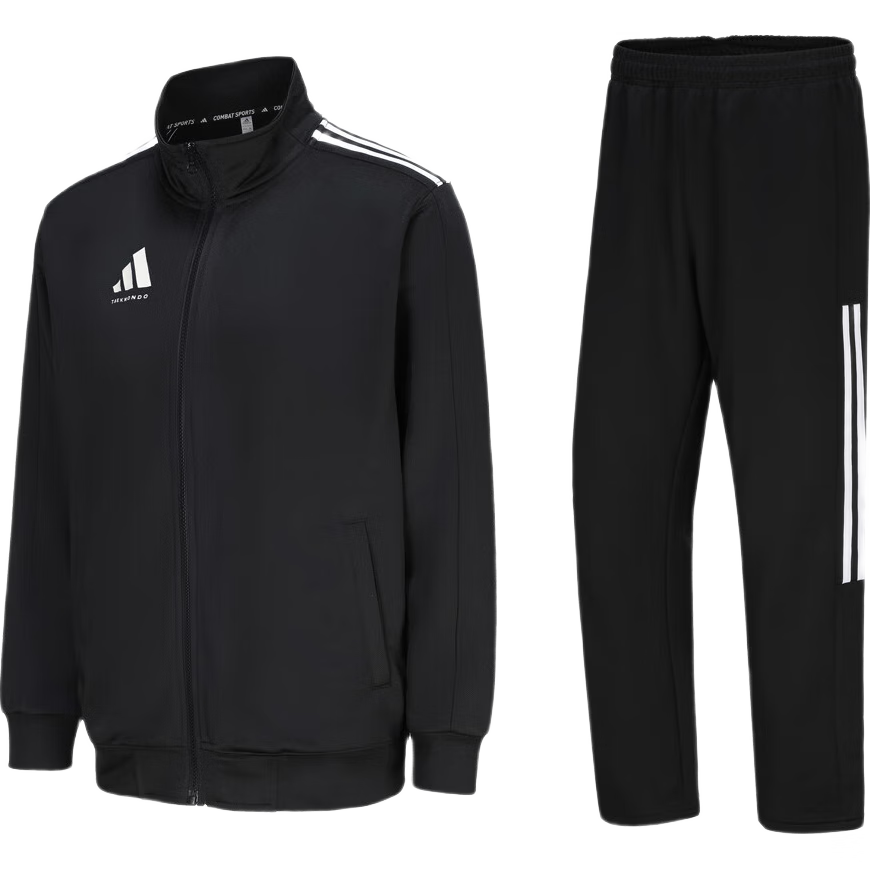 Adidas Spring Running Sportswear Set for Men, Outdoor Windproof Jacket And Long Pants Two-Piece Suit, Black/white, 3XL