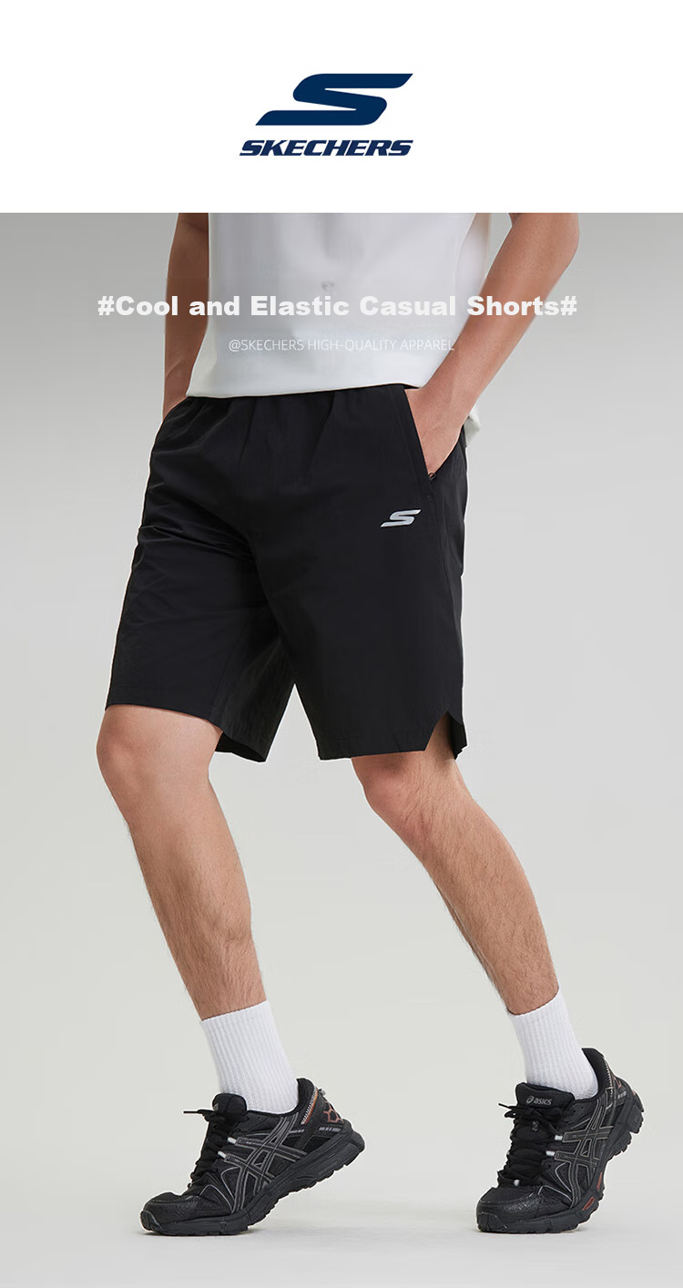 Skechers Men's Shorts, Summer 2026, Quick-Dry Loose Breathable Shorts, Outdoor Running Fitness Zipper Pocket Five-Point Shorts 1