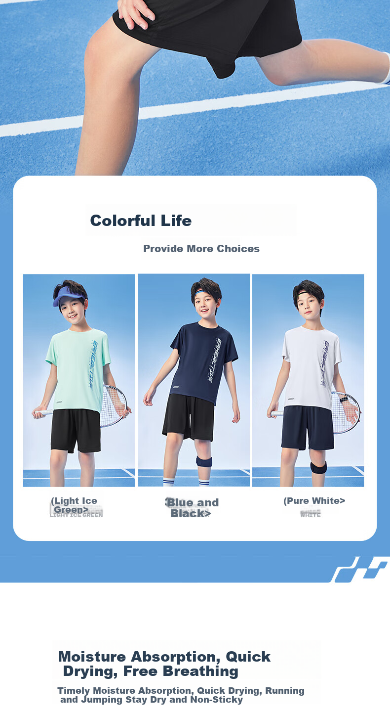 ERKE Kids Boys Sports Set Summer Short Sleeve and Shorts Bright White Size 120 4