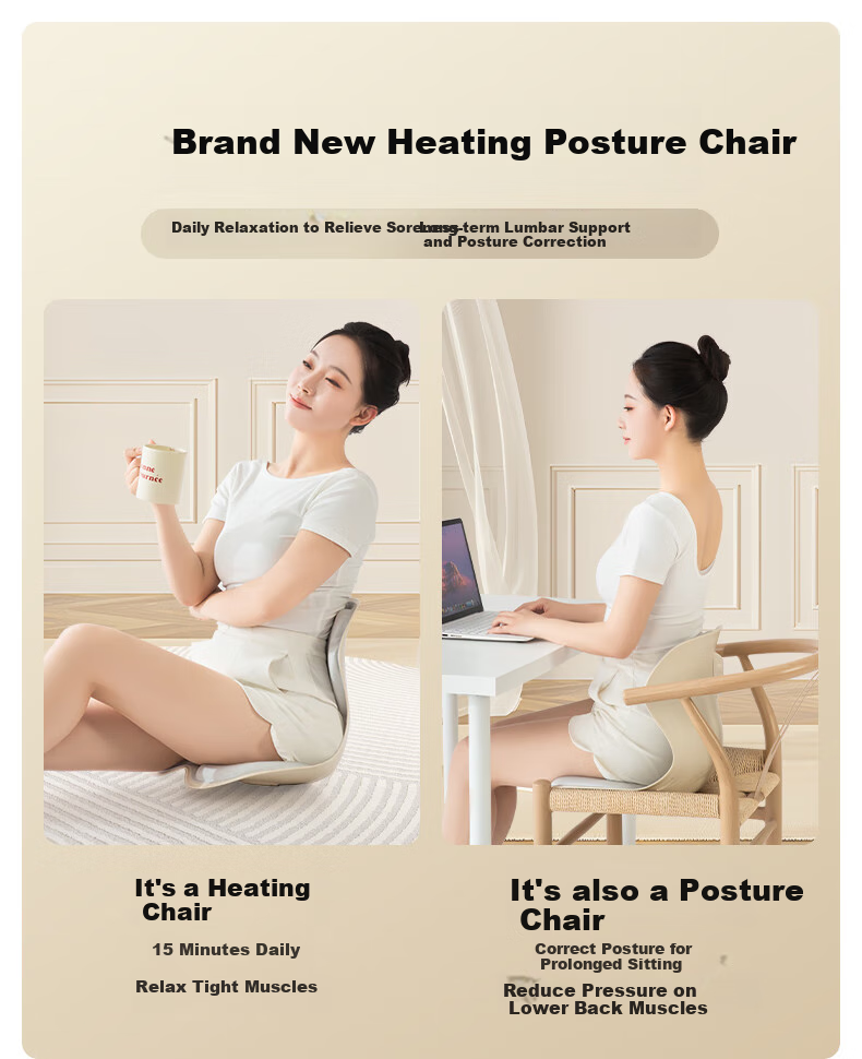 MIAOJIE MH02 Lumbar Support Chair, Waist Massager, Ergonomic Chair for Home And Office Use, Posture Correction with Heat Therapy, Practical Birthday Gift, Gray, Size M 1