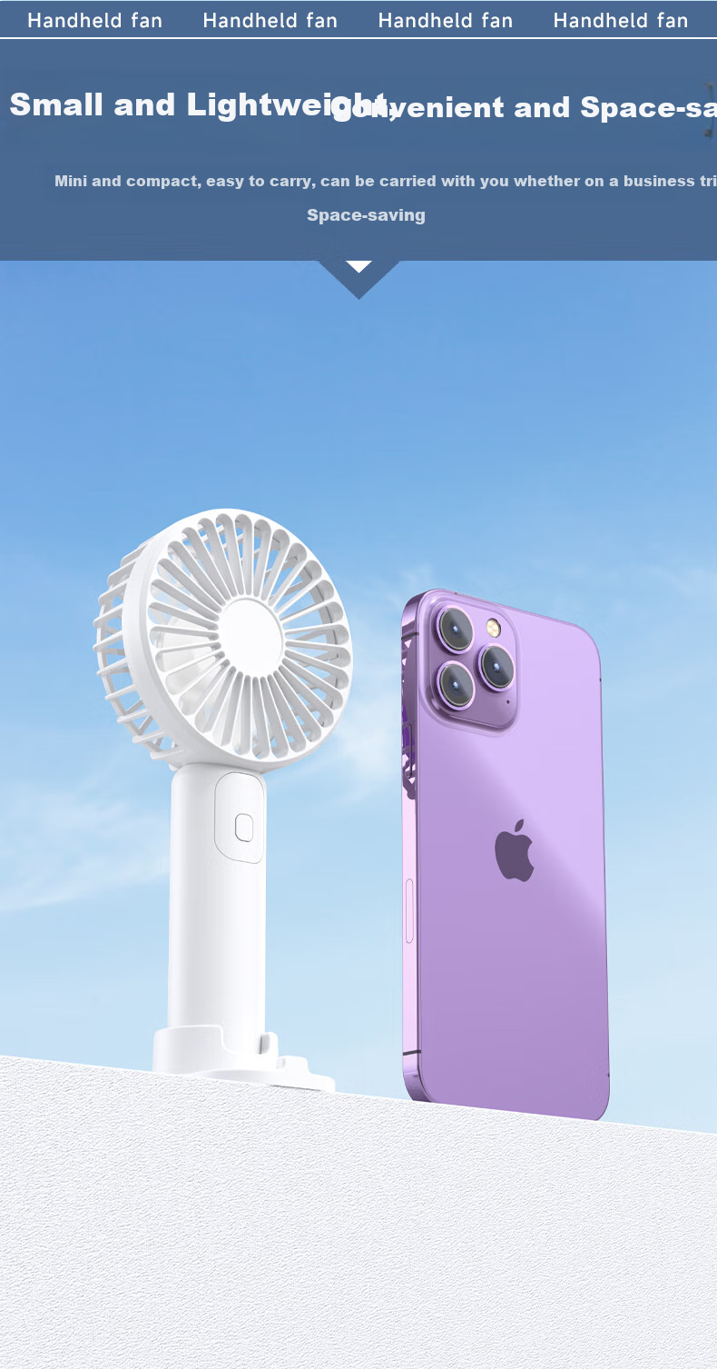 Gnoson USB Fan High-Speed 100-Level Mini Handheld Portable Quiet Strong Wind Long Battery Life for Home Outdoor Office Dormitory Blue 7