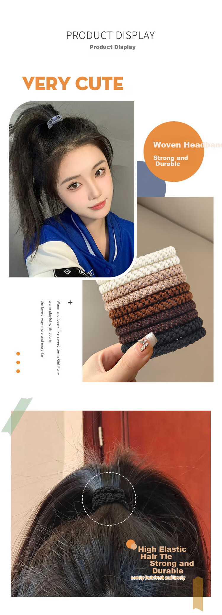 UPLUS Simple High-Elasticity Hair Ties, Rubber Bands, Ponytail Holders, Hair Accessories, 10 Pieces, Brown Color 10