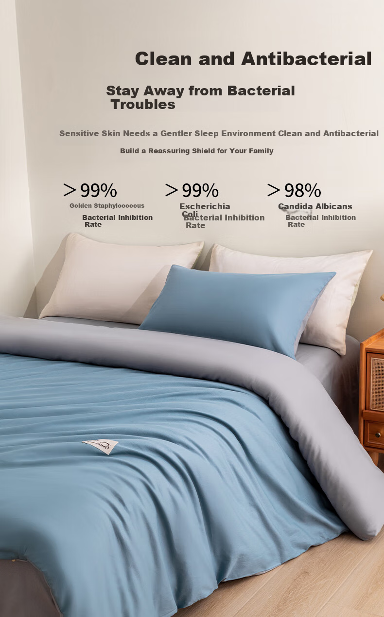 Hengyuanxiang Pure Cotton Four-Piece Set, Class A Antibacterial, 100% Pure Cotton Bedding Set Including Bed Sheet, Duvet Cover, And Pillowcases, for 1.8m Bed, Sky Blue (Duvet Cover 200*230cm) 3