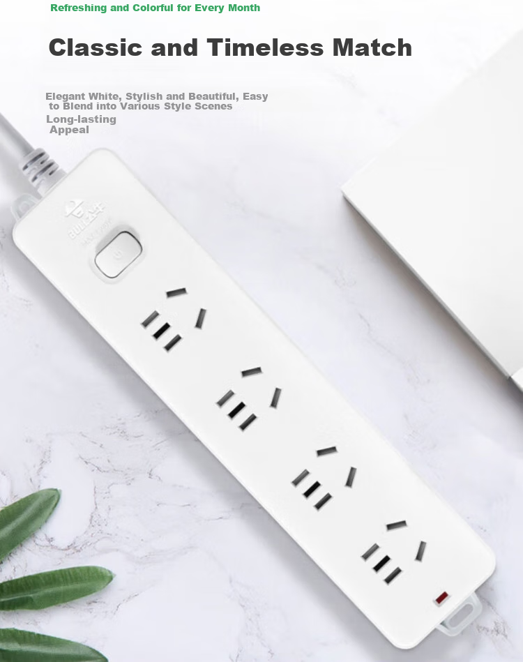 BULL Power Strip Socket Extension Cord, 4 Outlets with Master Switch, 3 Meters, 10A 250V, GN-410 All-White Power Strip 3