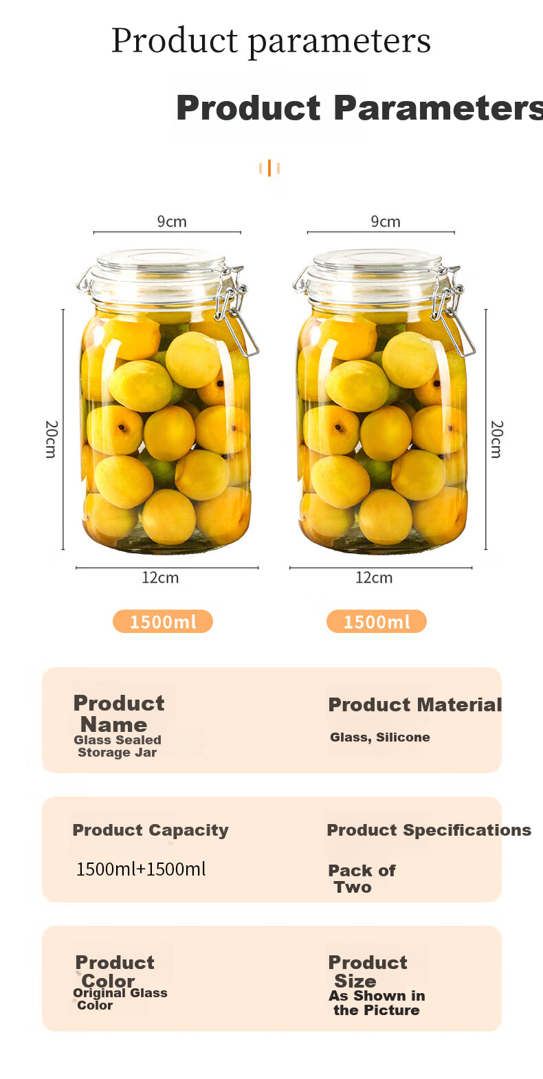 Baijie Glass Storage Jar, Airtight Container for Liquor Infusion, Glass Bottle for Honey, Canned Food Jar, Pickle Jar, 1500ml*2 10