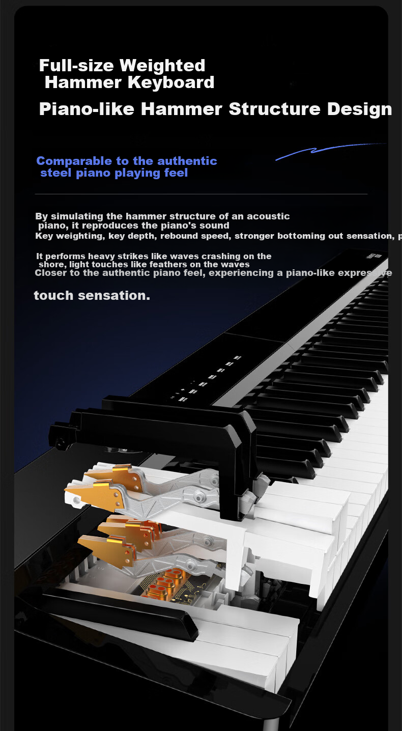 Terence Digital Piano, 88-Key Weighted Hammer Action, Foldable Electronic Piano V70, Portable Digital Piano for Adults And Childre 5