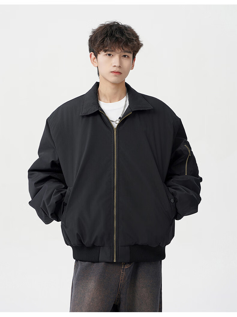 MMOPTOP Men's American Style Flight Jacket Autumn Winter Fashion Loose Casual Coat MJK10 Navy Blue 3XL 7