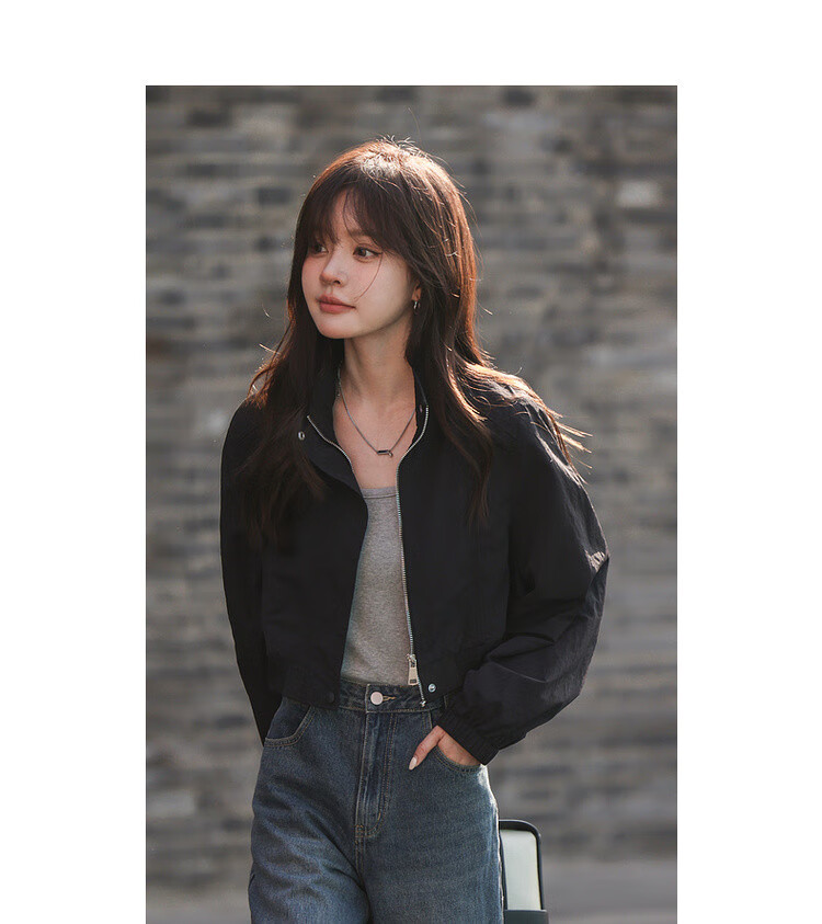 MT [Urban Style] Spring Street Style Stand Collar Casual Lightweight Zip-Up Loose Short Petite Women's Jacket 10