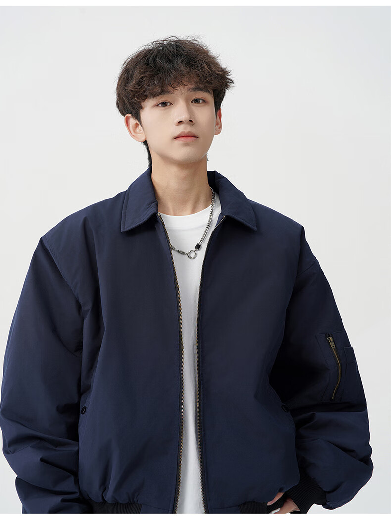 MMOPTOP Men's American Style Flight Jacket Autumn Winter Fashion Loose Casual Coat MJK10 Navy Blue 3XL 18