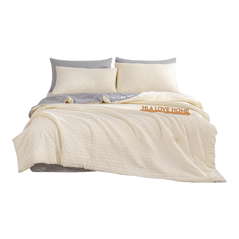 HLA Class A Satin 21% Soy Fiber Summer Cool Quilt, Air Conditioning Comforter for Summer, Machine Washable, 1.8*2.2m, Milk White + Light Gray
