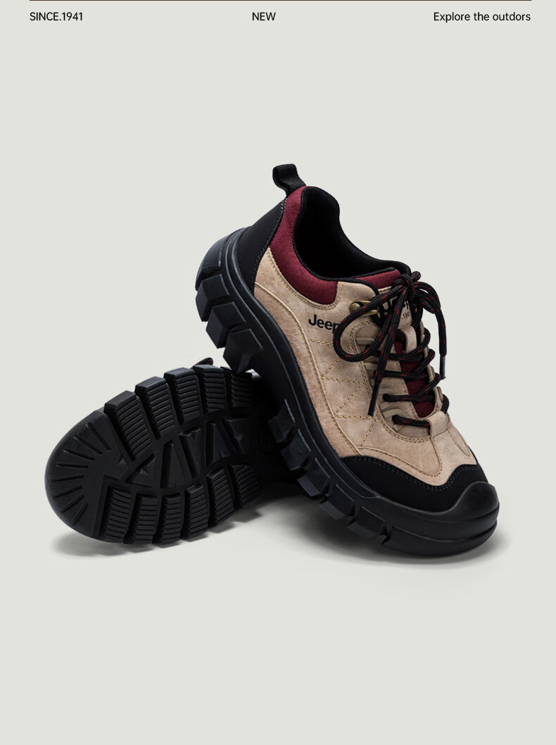 Jeep Women's Outdoor Hiking Shoes Autumn Winter Thick Sole Non-Slip Sports Shoes Trendy Casual Brown Red Size 35 12