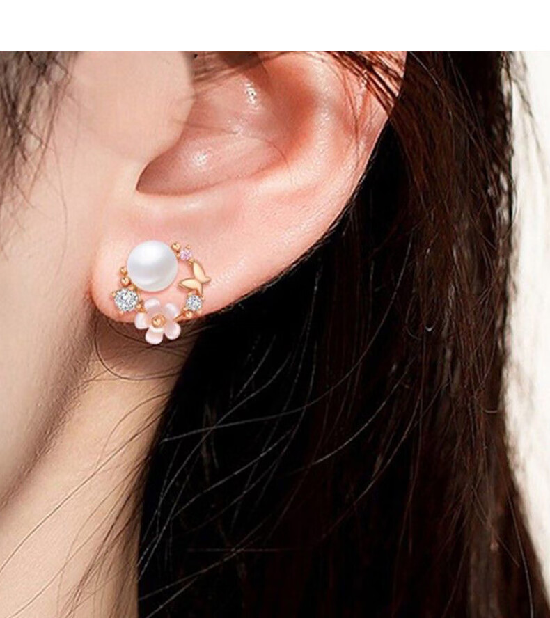 China Jewelry Silver Floral Language Pearl Stud Earrings for Women Wedding Anniversary Earrings Fresh Mother's Day Birthday Gift for Girlfriend 6