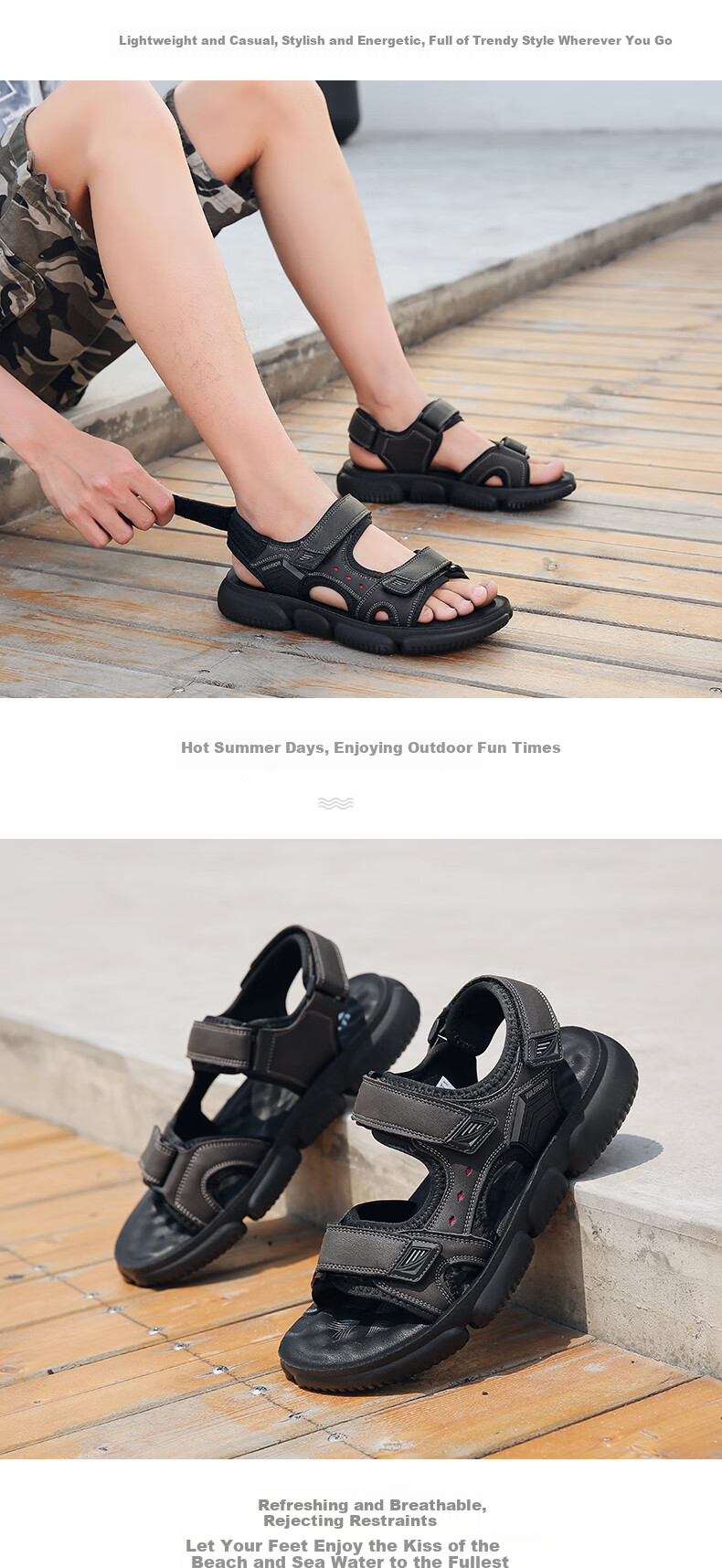 Huili Men's Sandals, Summer Versatile Comfortable Soft-Soled Slippers, Fashionable Outdoor Beach Shoes for Men, 0232 Black Size 41 13