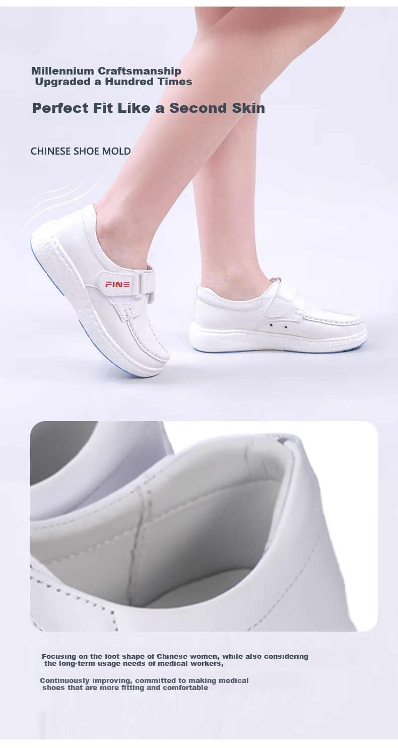 Feiying Popcorn Style Nurse Shoes for Women, Top-Grain Leather, Soft Sole, Comfortable, Breathable, Medical Work Shoes, BT1957 White, Size 39 7