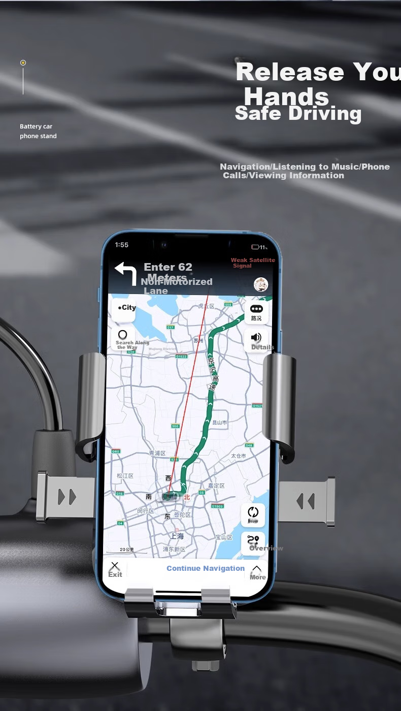 Ousen Electric Bike Phone Holder, Bicycle Pedal Motorcycle Delivery Rider Anti-Shock Navigation Rearview Mirror Phone Mount 3