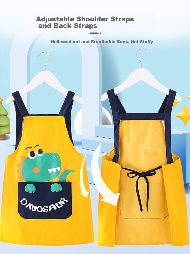 9I9 Children's Apron, Drawing Smock, Waterproof Baby Sleeve Covers, Kindergarten Eating Splash-Proof Clothing, Dinosaur A12 5
