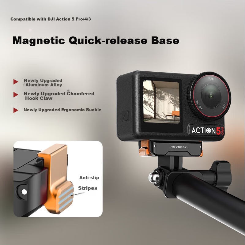 REYGEAK Quick-Release Adapter for DJI Action 4/5 Pro, Compatible with Action 3 Osmo 360 Magnetic Quick-Release Base, Cycling Gimbal, Action Camera Accessories, Adapter Bracket