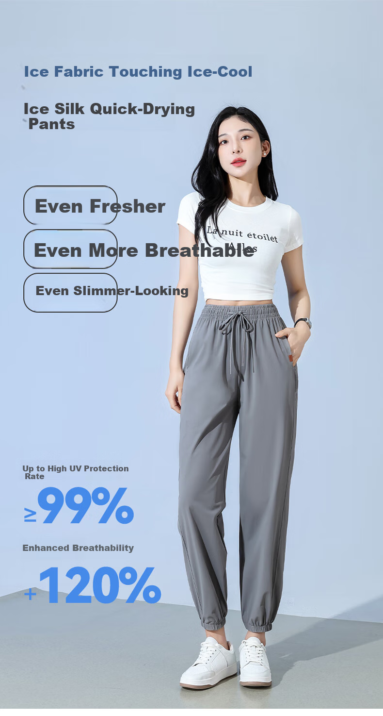 FitonTon Ice Silk Quick-Dry Pants for Women, Summer Lightweight Drawstring Slimming Casual Mosquito-Proof Pants for Running, Fitness And Sports, Size L 1