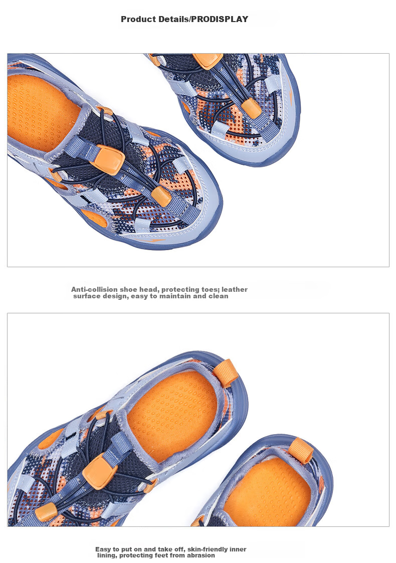 ERKE Children's Shoes, Boys' Casual Shoes, Kids' Drawstring Sandals, Beach Sandals, Sky Blue/ink Blue, Size 30 72
