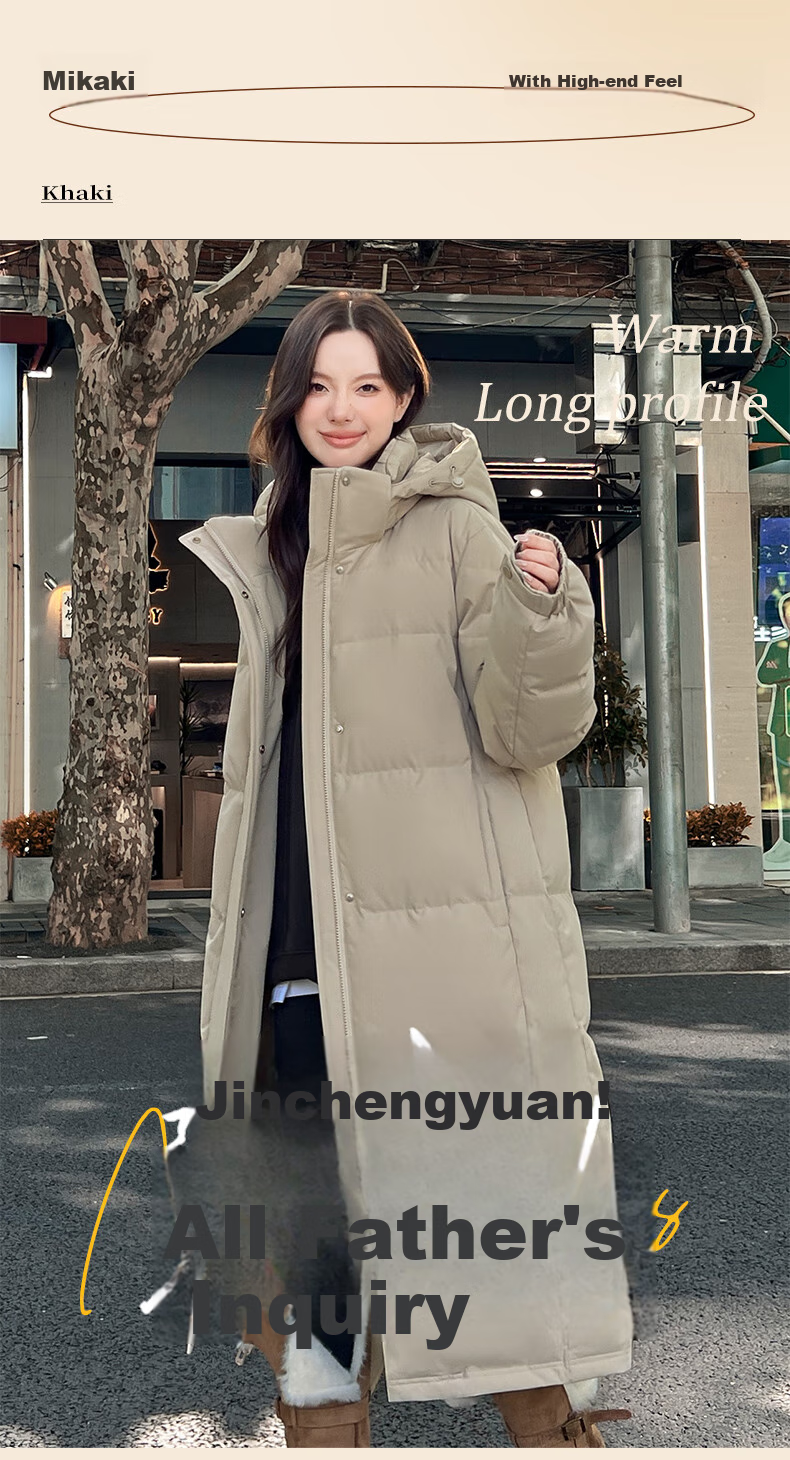 Yalu Solid Color Long down Coat for Women, Winter 2026 New Style, Loose-Fitting Over-Knee Thickened Warm Couple's Mid-Length Coat for Outdoor Activities 3