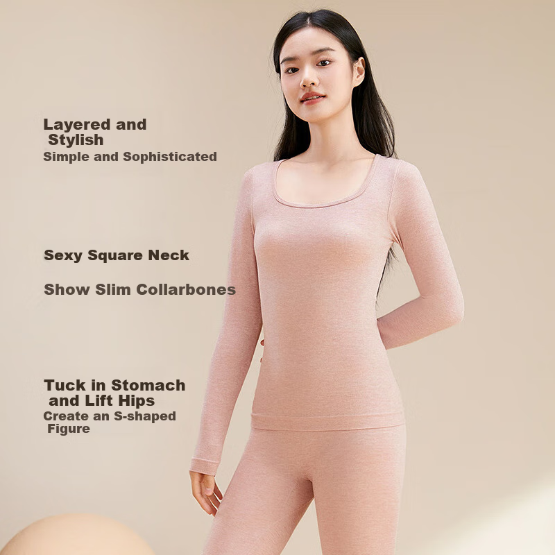 FENTENGCARE Women's Thermal Underwear, Antibacterial, Slimming, Butt-Lifting, Tummy Control, Square Neckline Base Layer Autumn Top And Pants, Gift for Wome