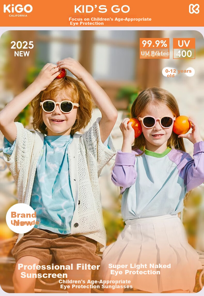 Kigo 2025 New Children's Sunglasses, Outdoor Polarized UV Protection, Bendable Baby Sunglasses, 3-6 Years Old, Pumpkin Orange 1