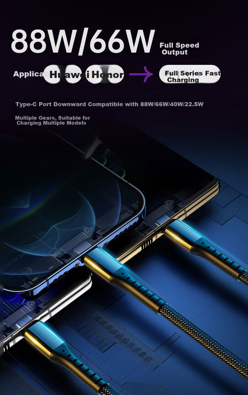 KOVOL [Core Upgrade] Data Cable Three-In 5A Fast Charging 88W Compatible with Huawei, Xiaomi, Type-C Android Phones Charging Cable for Apple 14/Oppo/iPhone One-To 4