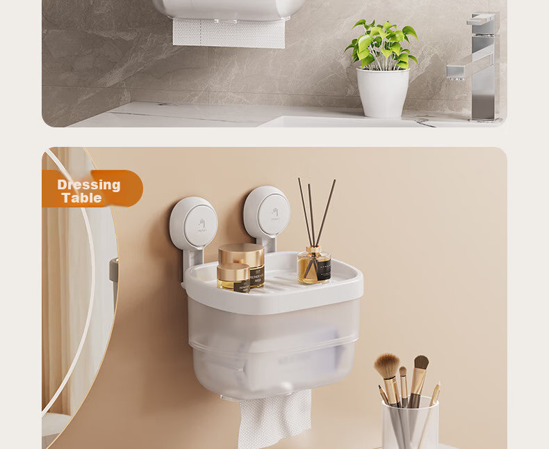 Taili Suction Cup Bathroom Tissue Box, Toilet Paper Holder, Wall-Mounted Storage Rack, Waterproof, No Drilling Required 20