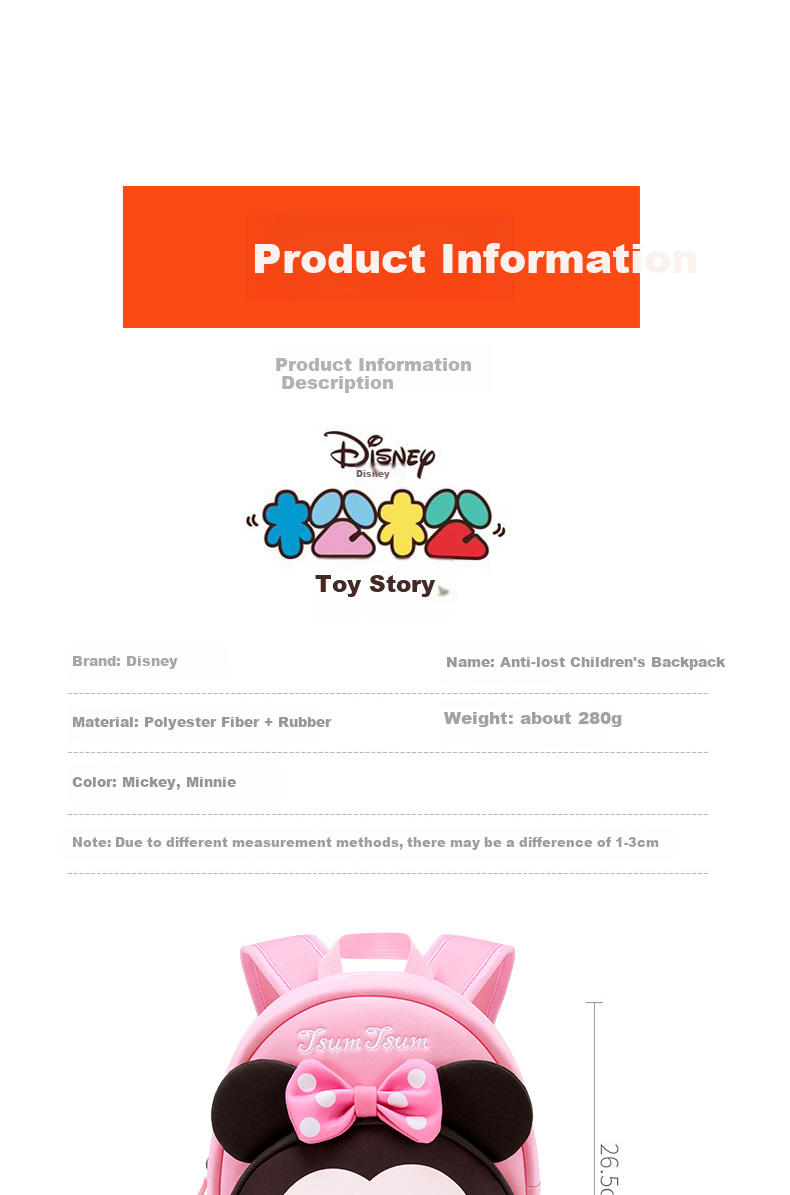 Disney Songson Kindergarten Children's Backpack for Ages 2-5, Cute Anti-Lost Travel Backpack, ST80082 Minnie Red 8