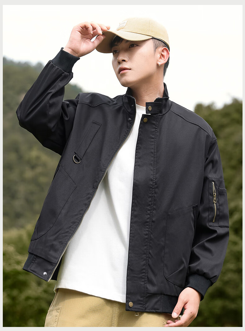EASTERN CAMEL Men's Jacket, Spring And Autumn Casual Versatile Workwear, Pilot Stand-Collar Outdoor Fashion Coat, Men's Outerwear, Army Green, XL 8
