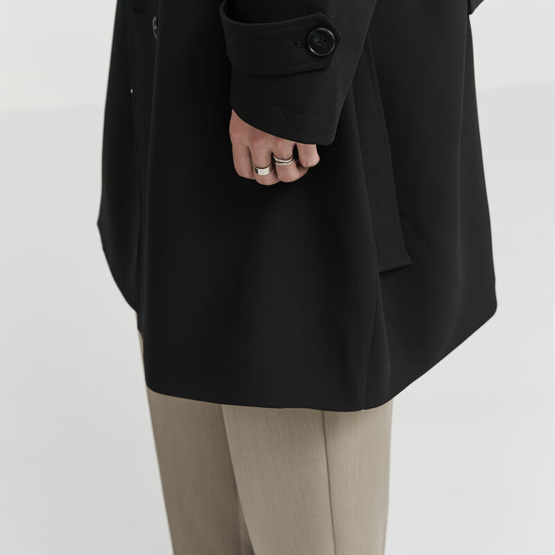 Bojuezhuoer Suit Collar Mid-Length Men's Trench Coat, Double-Breasted, High-End Classic Design, Casual Style