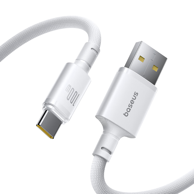Baseus Type-C Data Cable 6A Super Fast Charging 100W/88W for Huawei Honor Xiaomi Apple 15/16 Pura80/Mate70 Moonlight White 2m
