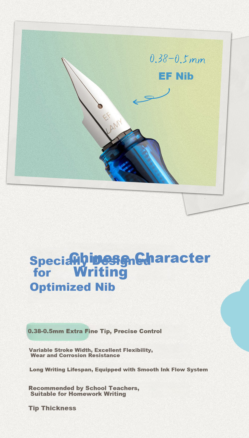 LAMY Fountain Pen [National Day Gift] Balloon Series Ink Pen for 6-12 Year Old Elementary School Students, Third Grade Handwriting Practice, Hard Pen Calligraphy Posture Correction Fountain Pen Holiday Gift Blue 10