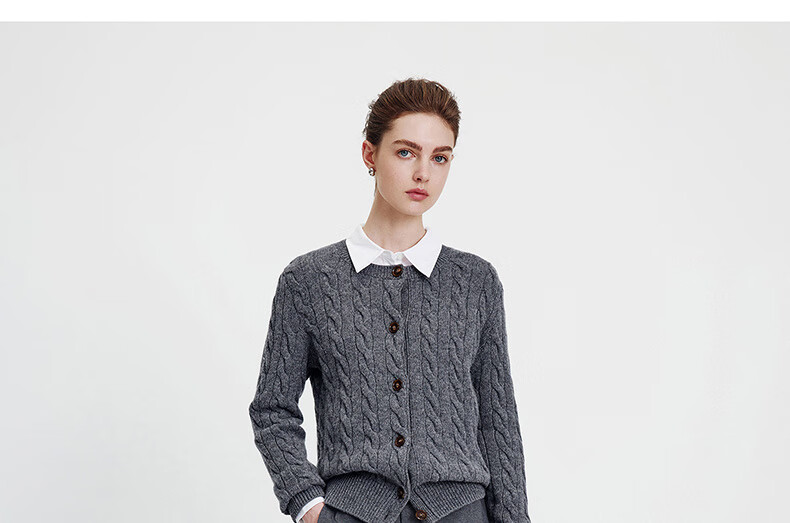 NaviKeel Italy Small Sailboat Women's 100% Wool Cable Knit Cardigan Sweater Jacket 2334094512 Light Gray M 4