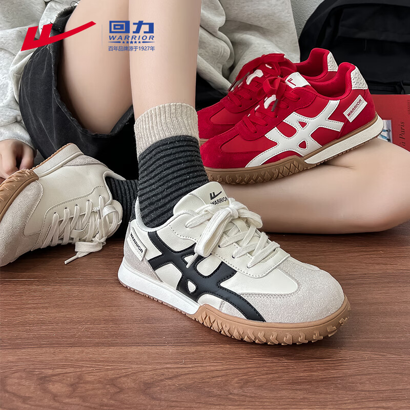 Warrior Red Women's Training Shoes Autumn Retro Niche Casual Sports Sneakers 5062 Beige/Black Size 35