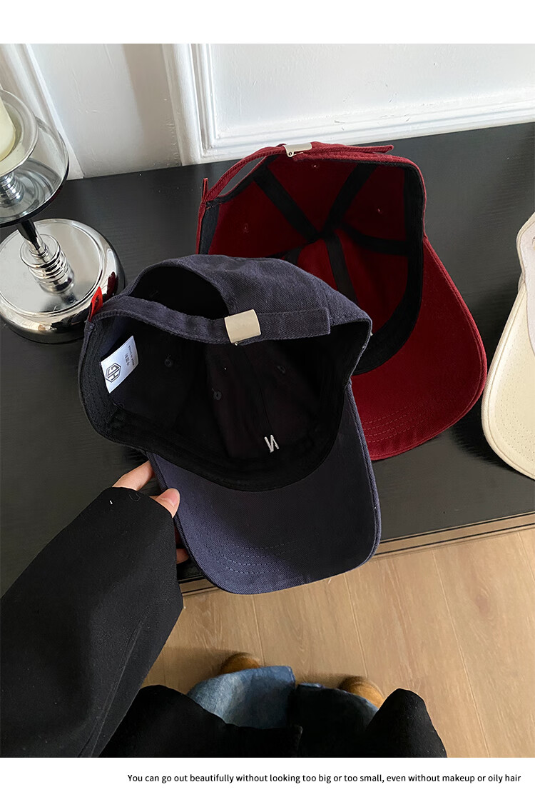 HAOGUAN Women's Baseball Cap, Korean Style, Face-Slimming, Large Head Circumference, Men's Sunshade, Red Duckbill Hat, Spring and Autumn 8