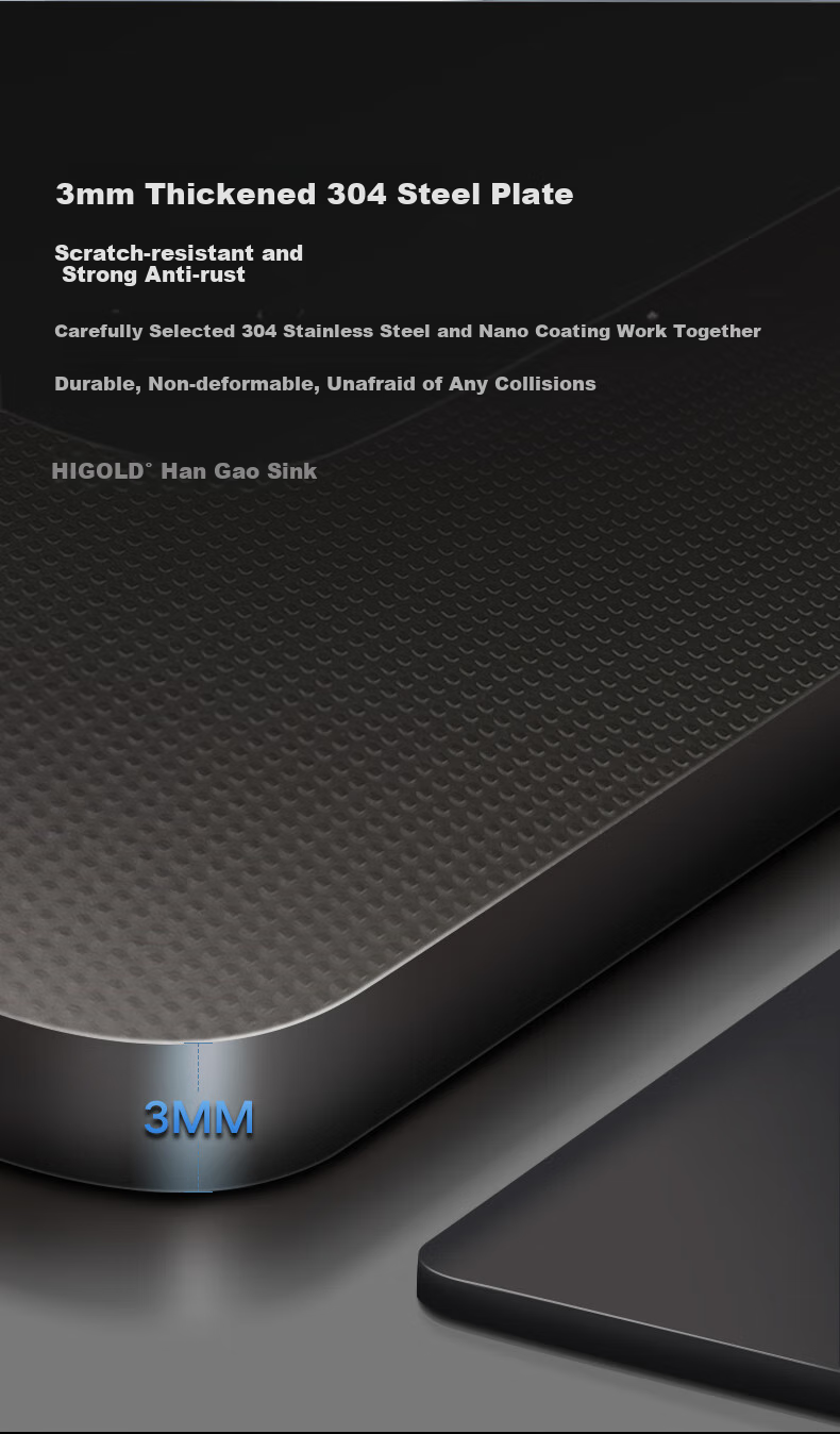 HIGOLD Kitchen Sink, Double-Step Black Titanium Nano 304 Stainless Steel Large Single Bowl, Vegetable Washing Basin, Dishwashing Sink, Faucet Set 9