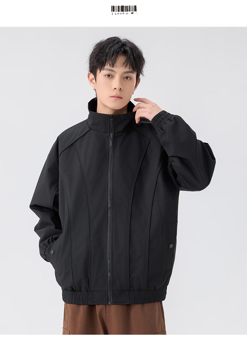 MMOPTOP Chenille Pilot Stand Collar Jacket Men's Spring Autumn Water-Repellent Casual Coat MJK17 Dark Gray XL 6
