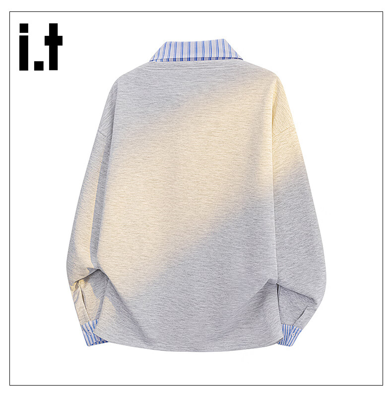 :CHOCOOLATE it Shirt Collar Fake Two-Piece Sweatshirt for Men, Autumn New Loose Long-Sleeve Polo Shirt T-Shirt Trendy, Navy Blue, XL 11