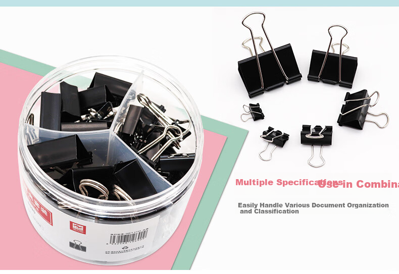 LISON Strong Clip Metal Binder Clips, Office Supplies, Student Stationery, 6#15mm Black, 60 Pieces, Swallow Tail Clips 60883C, 30 Sheets 5