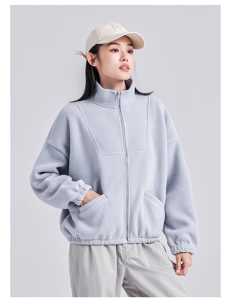 Pioneer Camp Women's Short Fleece Autumn Stand Collar Warm Jacket Fleece Lined Loose Sports Outdoor Fleece Coat 14