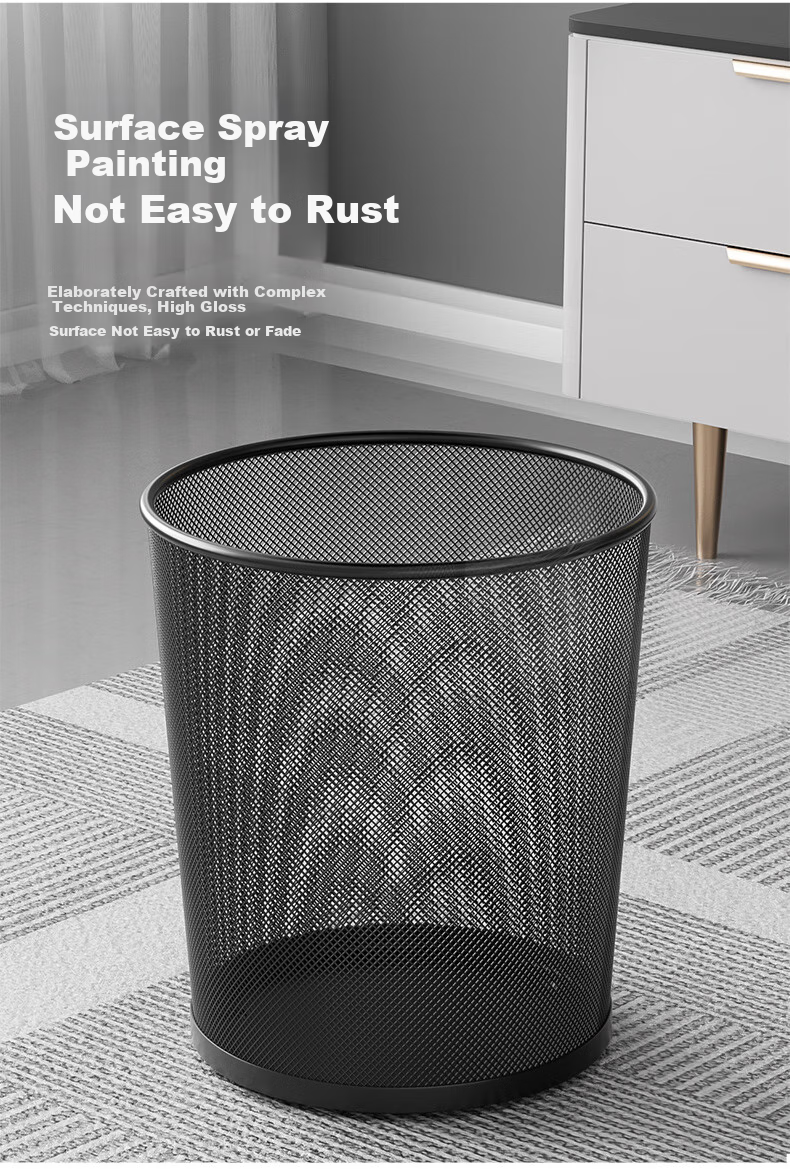 Baijiahaoshi Household Metal Mesh Trash Can without Lid, 12L Round Black, for Living Room Bathroom Bedroom, Wire Mesh Office Wastebasket 3